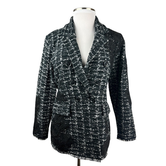 Chico's Tweed Lace Embroidered Metallic Cardigan Jacket Sweater Blazer Size 3 XL - Picture 14 of 16